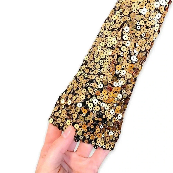 Marchesa Notte Gold Sequin Ruffle Asymmetric One Shoulder Cocktail Dress Size 2 - Picture 6 of 11